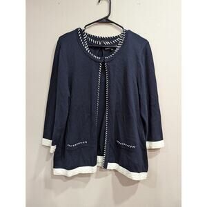 2 piece Navy & cream sleeveless shell & cardigan sweater set, Preston & York, L